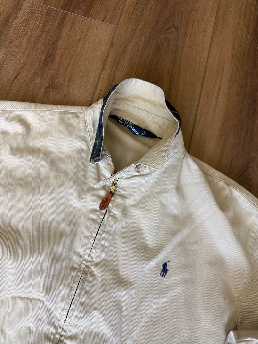 Polo Ralph Lauren Mens Med Beige Tan Harrington Jacket Plaid Collar